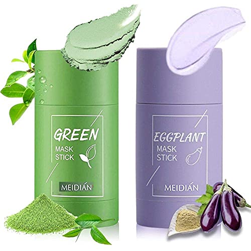 Green Tea & Eggplant Mask Stick, Blackhead Remover Moisturizes Oil Control Improves Skin Cleansing Facial Mask Stick (2PCS)