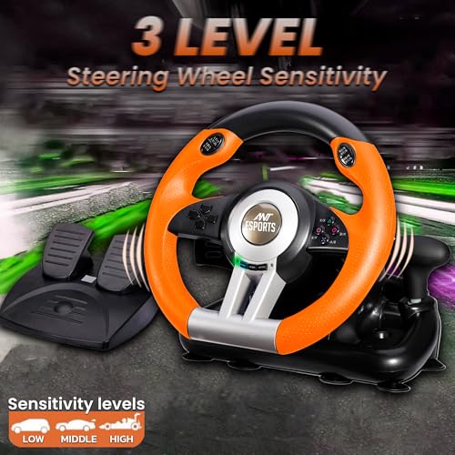 Image of Ant Esports GW V3 PC Steering Wheel 270 Degree Vibration Gaming Steering Wheel with Shifter and Pedal for PC, Xbox Series X|S, Xbox One.