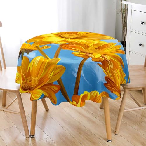 Lukery Redondo Mantel, 3D Margarita Mantel Antimanchas y Salpicaduras Mesa, 90-200cm Table Cloth Lavable Mesa para Comedor, Cocina Decoración (Margarita 6,100cm)