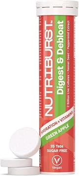 Nutriburst Digest & Debloat Effervescent Tablets - Inulin Fibre, Calcium & Zinc with Probiotics - Hydration & Vitamins - Sugar Free, Vegan, Halal & Kosher - 15 Tablets