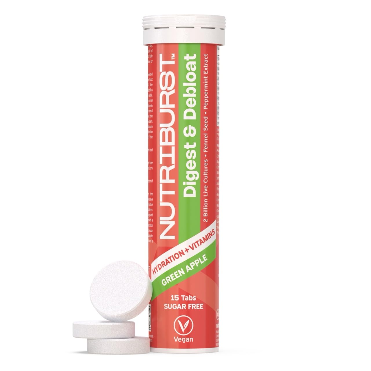 Nutriburst Digest & Debloat Effervescent Tablets - Inulin Fibre, Calcium & Zinc with Probiotics - Hydration & Vitamins - Sugar Free, Vegan, Halal & Kosher - 15 Tablets