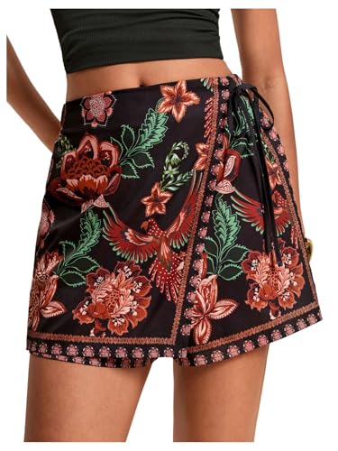 Image of SweatyRocks Women's Boho Mini Skirts Floral Shorts Tie Side Wrap Skorts