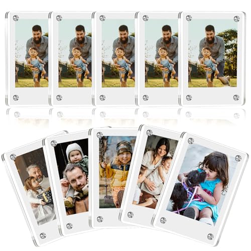 Image of eWonLife 10-Pack Polaroid Magnet Frame for Refrigerator, 2.36 x 3.54 Inch Double Sided Acrylic Clear Instax Mini Magnetic Photo Holder for Instant Photos Display