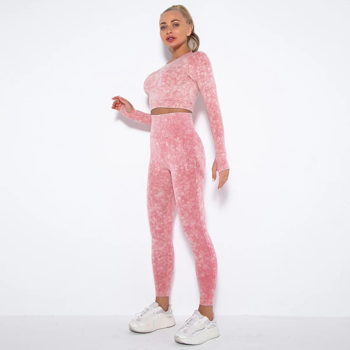 Set yoga a 2 pezzi da donna, top corto e leggings da fitness