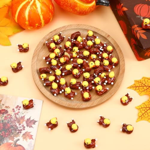 Image of JUNEBRUSHS 50 Pcs Thanksgiving Mini Resin Turkey Ducks Fall Figurines