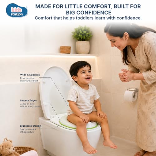 Image of Kids Station Portable Baby Potty Training Seats - Suitable for potty training of Boys - Potty Training Seat for 1+ Year child - Hang on the wall with Soft Cushion for New Born Baby /Infant /Kids (Green)