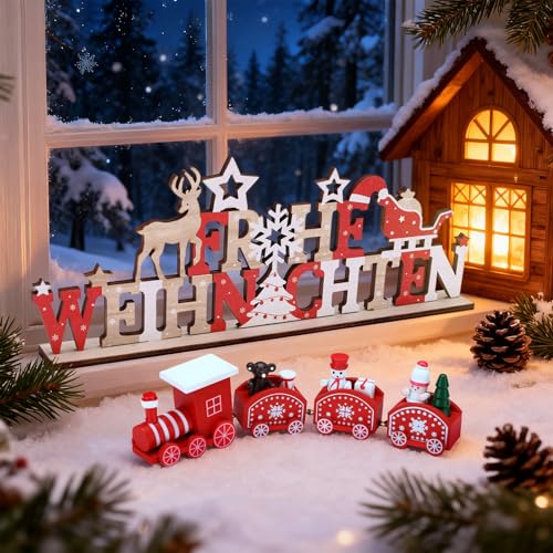 Johamoo 2 Stück Weihnachtsdeko innen Holz - Weihnachten Zug &...