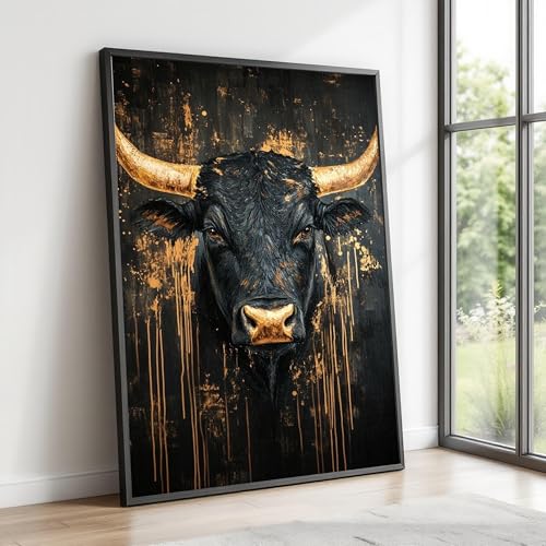 Tableau taureau noir pour réveiller un mur blanc décoration de salon