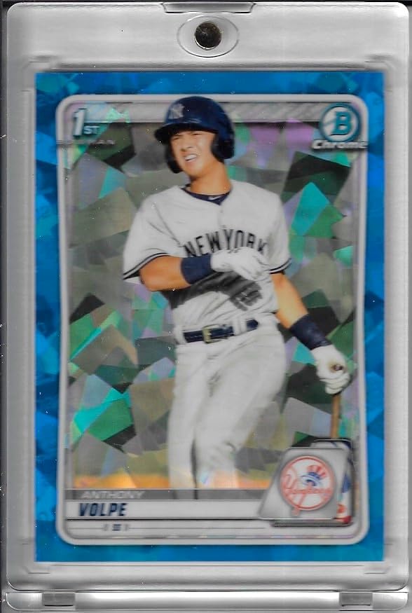 Anthony Volpe 1st Bowman Card Blue Crytal Chrome Prospects Parallel Special Insert Collectible Baseball Card - 2020 Chrome Baseball Card #BCP-169 (Yankees) Ships in One Touch