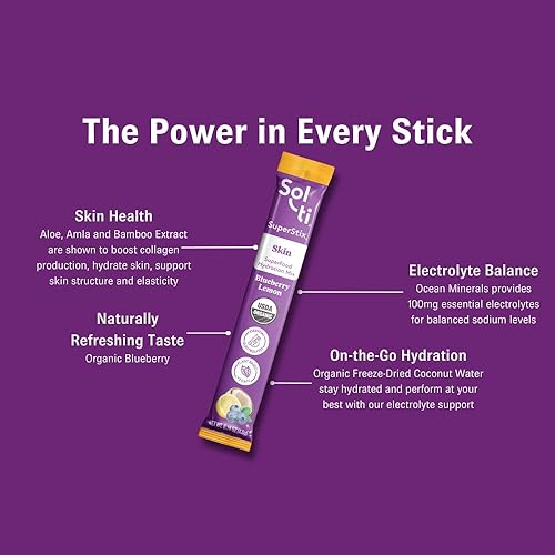 Miniatura 3 de Sol-ti Mezcla de electrolitos orgánicos + bebida de hidratación, barras de hidratación superalimentos, SuperStix, sin OMG, vegano, arándano limón,