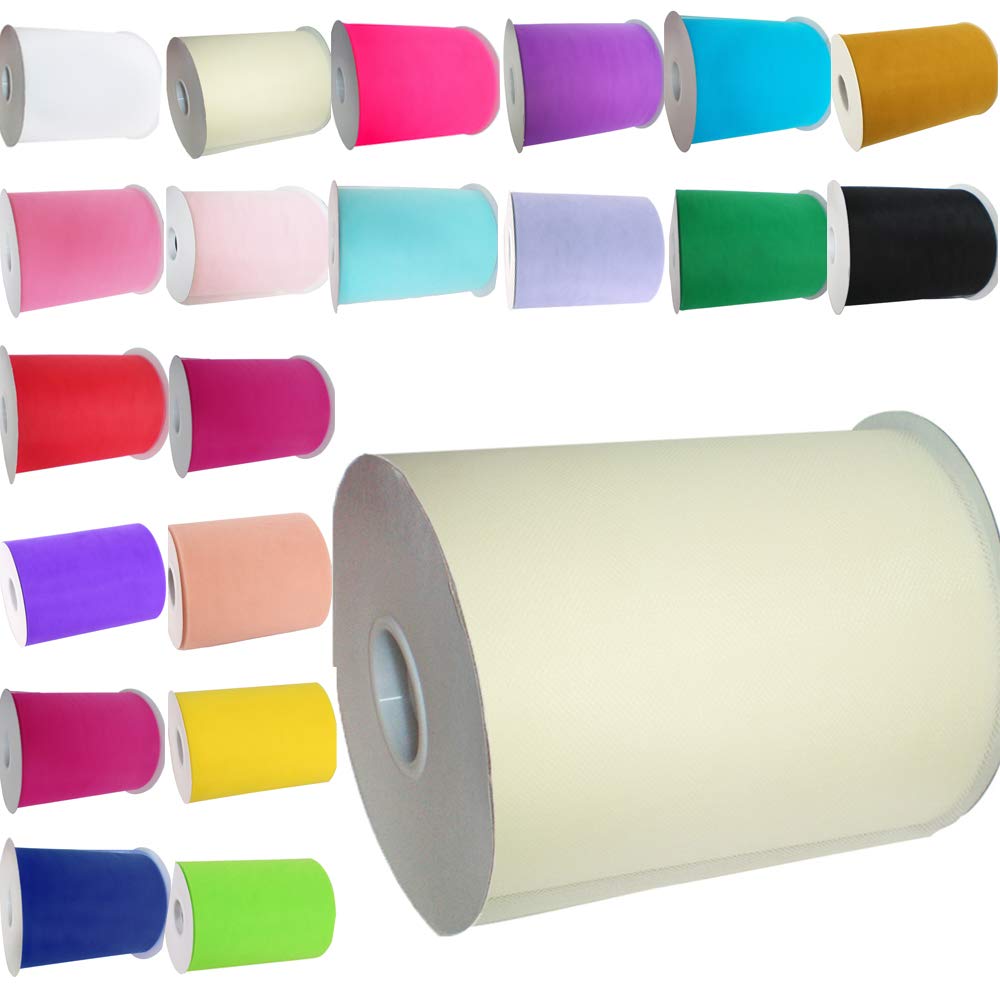 Time to Sparkle 2 Rolls Tulle Roll Spool 6 Inchs x 100yards Tutu Party Birthday Wraping Crafts Bridal Bow Skirt Wedding Decor - Ivory — image 1