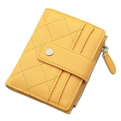 LJCZKA Small Wallet for Women Girls Bifold Zipper Card Holder Wallet Leather Pocket Mini Short Purse with ID Window (Yellow)