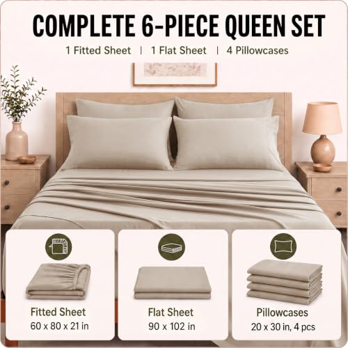 Image of CozyLux 6-Piece Queen Sheet Set, Fits 18-21 Inch Mattresses, Oeko-TEX