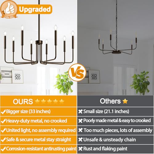 8-Light Farmhouse Chandelier for Dining Room Lighting Fixtures Hanging, Oil-Rubbed Bronze Dining Light Fixtures Industrial Chandelier for Bedroom, Foyer, Hall, Kitchen, Living Room and Entryway