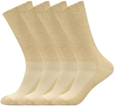 Busy Socks 4 Pairs Diabetic Socks for Men Women, Medical Circulation Crew Socks with Seamless Toe and Non-Binding Top