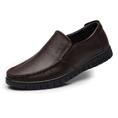 Men's Genuine Leather Slip-On Loafers - Soft Cushioned Moccasin-Toe Casual Shoes with Hand-Stitched Detailing Brown Black Extended
