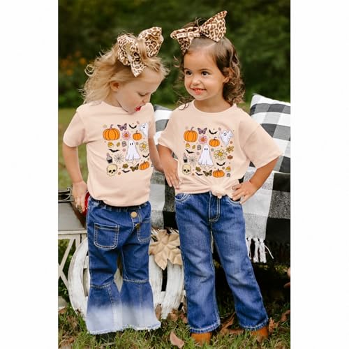 IZYJOY Toddler Baby Girl Halloween Shirt Cute Ghost Pumpkin Floral T-Shirt Kids Spooky Season Short Sleeve Tee Fall Tops4