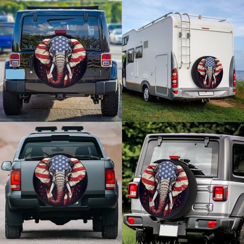 Image of Spare Tire Cover for RV Trailer, American Elephant Tire Covers Universal Fit for Travel Trailer Camper Jeep RV SUV Truck Waterproof Wheel Cover (15 inch for Diameter 27 inch - 29 inch),A-1005