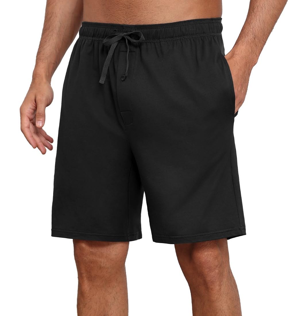 PrinStory Herren Schlafanzughose Kurz Elastische Taille Pyjama Shorts Mit Taschen Kurze Pyjamahose Schlafhose Loungehose