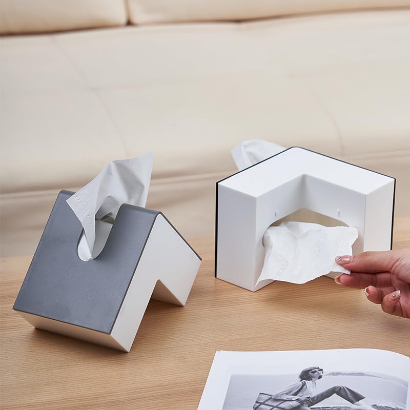 Creative L Shaped Tissue Box Stylish Minimalist Tissue Holder Modern Living Room Paper Towel Dispenser Elegant Tissue Box for Home Decor (Pure White)