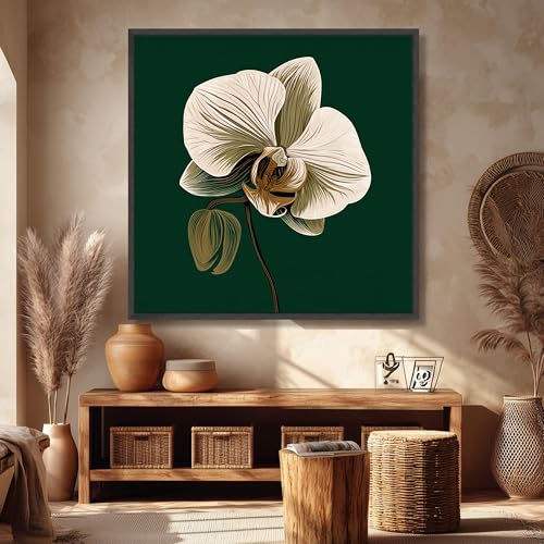 Orchée blanche tableau sur toile 80x80cm carré moderne avec cadre intérieur