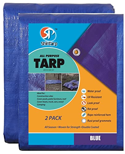 SP SHINTARP Blue multifunctional polyethylene tarp Cover -7mil (10x10feet-2pc), UV Protection, Tear Proof Tarpaulin, can be Used to Cover a Variety of Occasions, Multi-Purpose Tarpaulin.