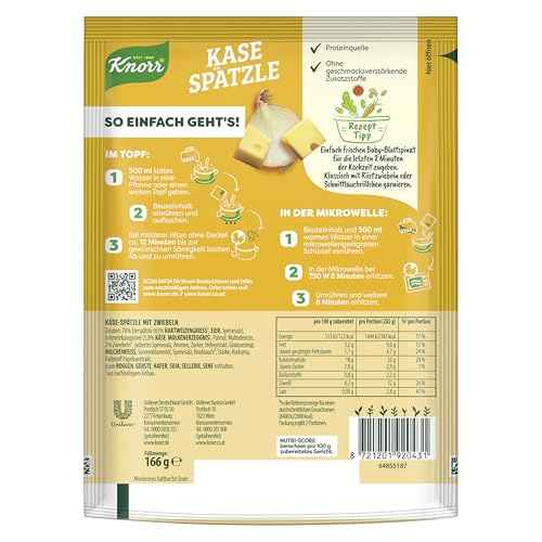 Knorr Hüttenschmaus Fertiggericht Käse-Spätzle leckeres Nudelgericht ohne geschmacksverstärkende Zusatzstoffe 2 Portionen – Bild 5