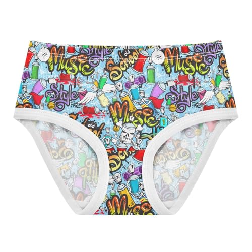 Little Girls' Soft Cotton Underwear Kids Breathable Comfort Graffiti Art Panties Briefs Toddler