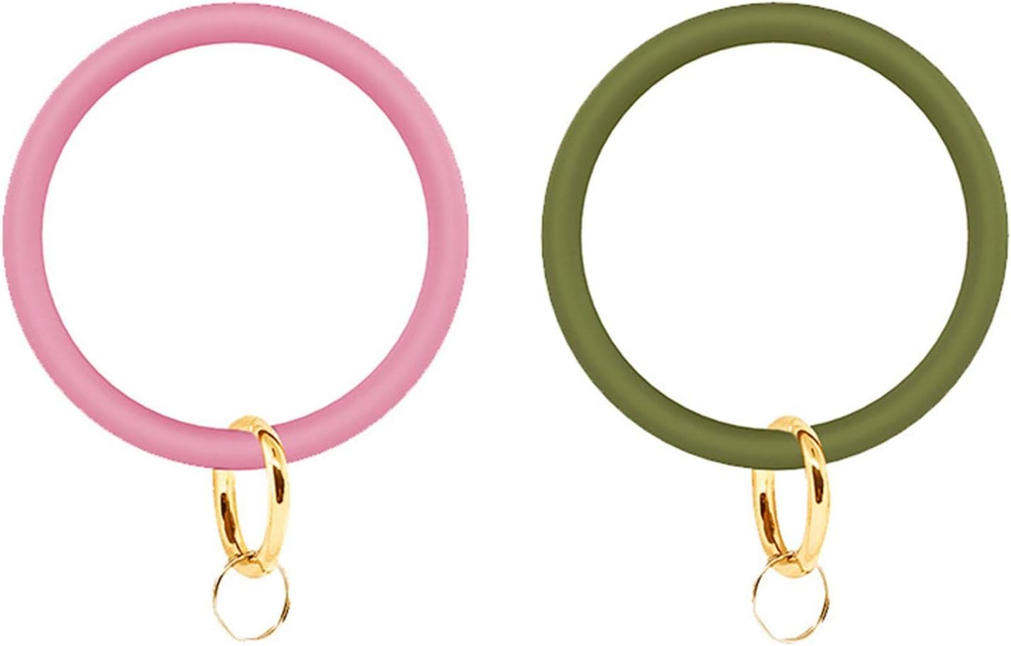 AOOFSilicone Wrist Keychain Circle Bracelet Rubber Bangle Round Keyring Holder 2 pcs-pink + light green