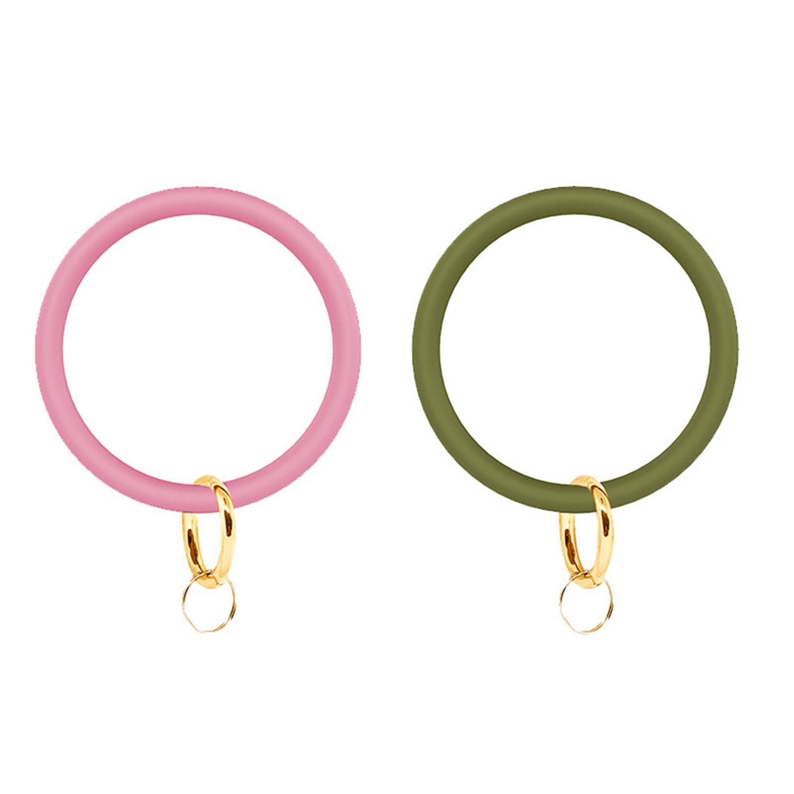 AOOFSilicone Wrist Keychain Circle Bracelet Rubber Bangle Round Keyring Holder 2 pcs-pink + light green