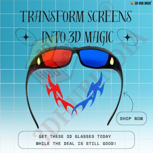 Image of Red Cyan 3D Glasses for YouTube Videos | Anaglyph Red Blue 3D Viewing Eyewear | Hard Scratch-Resistant Lens | Flexible Frame | Home Cinema Projector Compatible | Pack of -3