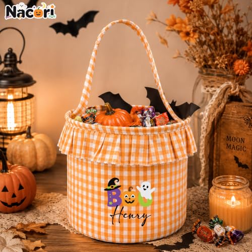 Image of Personalized Halloween Bucket Custom Halloween Basket Candy Bucket for Kids