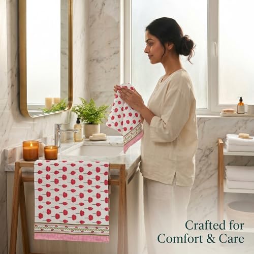 Image of Mafatlal Madhuban Premium Cotton Waffle Set (1 Bath 147x76 cm + 2 Hand 76x38 cm) | 250 GSM | Soft, Absorbent & Hand Printed | Sugar Plum