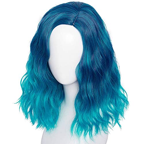 LABEAUTÉ Blue Ombre wavy wig for Women Short Curly Lolita Wig for Women+Wig Cap (Dark Blue Ombre)