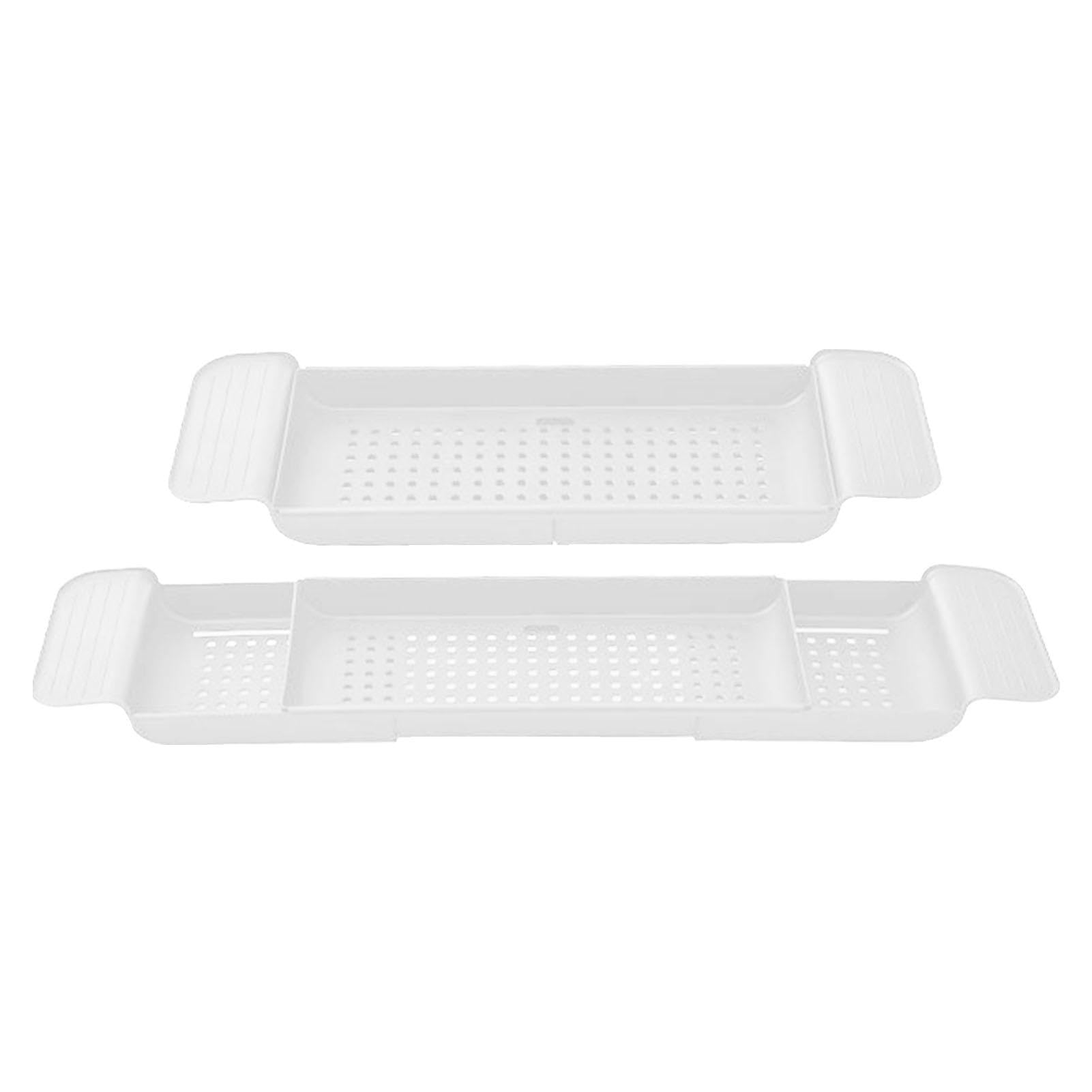 Generic 1 bandeja de baño de plástico de 55 a 78 cm, organizador de bañera ajustable, bandeja de almacenamiento sobre la bañera, bandeja de bañera, estante de baño blanco/negro para vino, taza,