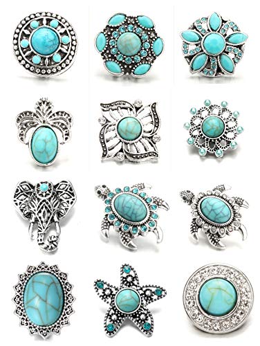 Snap Jewelry Charms - Loglisten 12pcs/lot fit 18-20mm Snap Buttons fit Snap Jewelry Bracelet Bangles Necklace Christmas Gifts (blue)