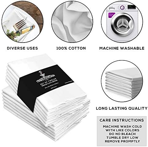 Trade Fountain Cloth Napkins Set of 12 Cotton - 50.8 x 50.8 CM Reusable Napkins - Oversized Cotton Napkins Made of Pure Cotton Fabric - Used as Dinner Napkins (White