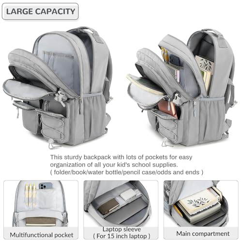 Image of Lohol Water Resistant Daypack with Mulitiple Pockets for School Travel Outdoor College, 15.6 inch Laptop Backpack for Men and Women (Grey)