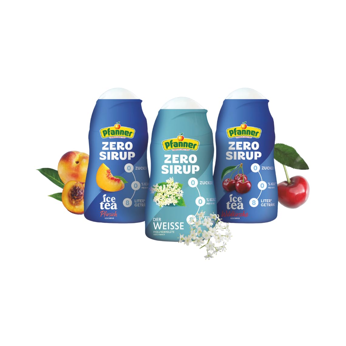 Pfanner Zero Sirup Probierpaket 9 x 57 ml (3x Ice Tea Pfirsich, 3x Ice Tea Wildkirsche, 3x Der Weisse)