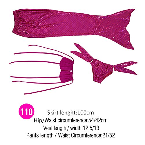 Fafeims Conjunto de Bikini de 3 Piezas para niñas Traje de baño de Princesa Sirena Trajes de baño de Criada de mar para niños(110)