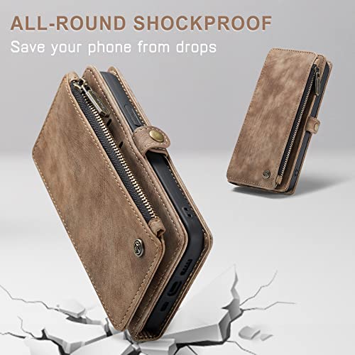 Defencase For Iphone 12 Pro Max Case, Iphone 12 Pro Max Case Wallet For Women Men, Durable Pu Leather Magnetic Flip Lanyard Strap Wristlet Zipper Card Holder Phone Cases For Iphone 12 Pro Max, Brown #TOP5