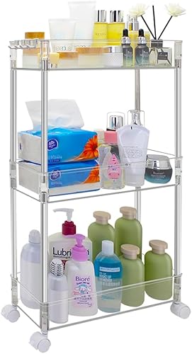 Miniatura 9 de Carrito de almacenamiento versátil y transparente, diseño delgado, organizador multiusos de 3 niveles para cocina, baño, oficina y más (delgado de 3