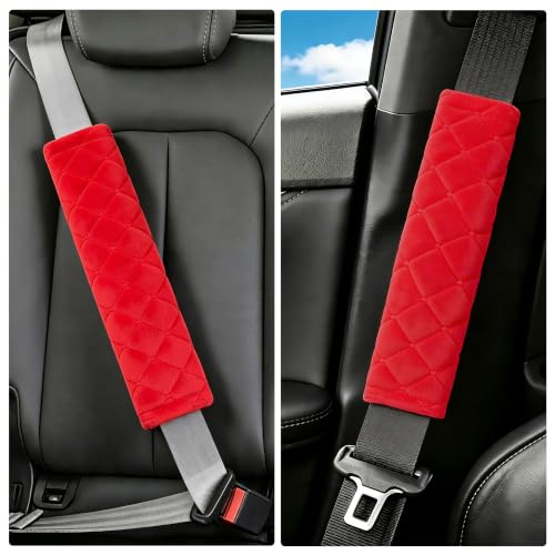 Image of Amooca Soft Seat Belt Cover Pad, 2-Pack Soft Car Safety Seatbelt Strap Shoulder Pad for Adults and Children, Suitable for Car Seat Belt, Backpack, Shoulder Bag, Laptop Computer Bag (Red)