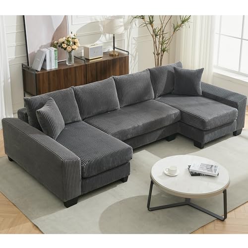 Image of ERYE 114-Inch Oversized U-Shaped Sleeper Sectional Sofabed, U Shaped Pull Out Sleeper Couch Symmetrical Convertible Sectional Sofa Bed with Double Chaise Daybed & Toss Pillows