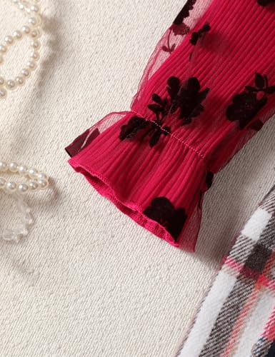 Image of Toddler Girl Clothes Girls Outfits Flare-lace Sleeve Top and Plaid Skirt Dress Fall Winter 2Pcs Girls Clothes 5-12T