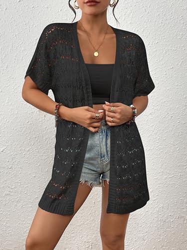Bsubseach Crochet Bathing Suit Cover Up for Women Boho Kimono Casual Swimsuit Cover Ups Knitted Mesh Open Front Outwear2