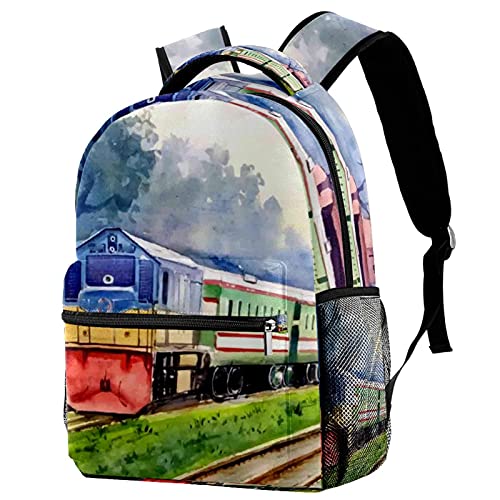 Mochila para portátil con diseño de tren de acuarela ergonómica
