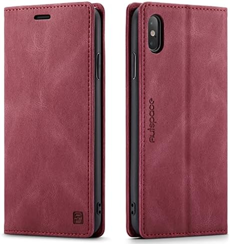 LOLFZ Wallet Case for iPhone XR, Magnetic Flip Leather Case with RFID Block Card Slots Kickstand Shockproof Protective Cover Compatible with iPhone XR - Red