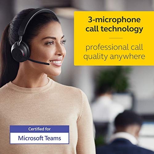 Jabra Evolve2 65 Cuffie Mono Wireless Cuffie Certificate per Microsoft Teams e con Funzione Noise Cancelling Batteria a Lunga Durata Adattatore Bluetooth Usb-A Nero - 3