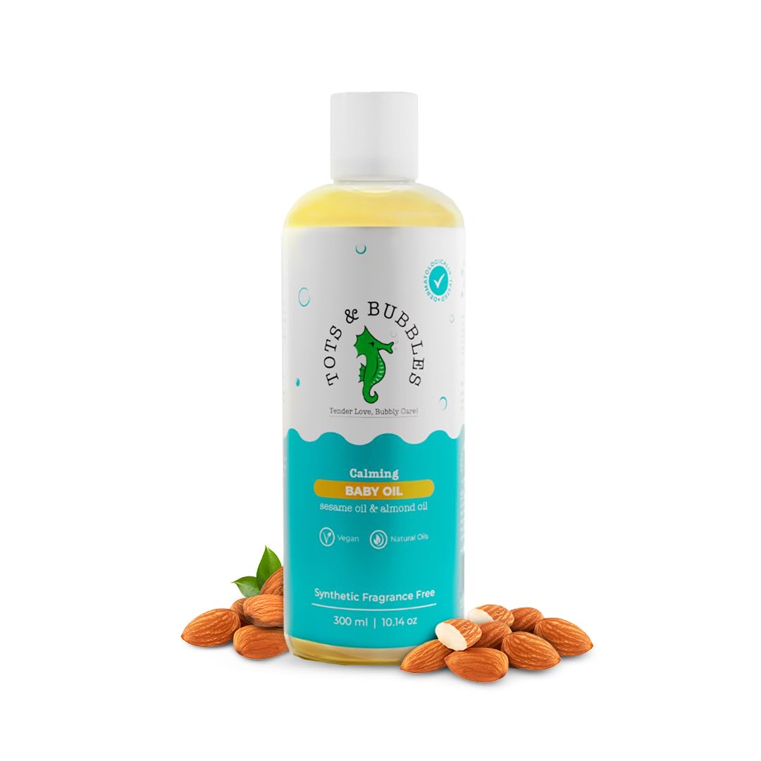 Tots & Bubbles 100% Natural Baby Massage Oil for Newborns – Cold-Pressed Almond, Olive & Mustard Oils with Shea Butter | Dermatologically Tested, Fragrance-Free & Free from Harsh Chemicals – 300 ml